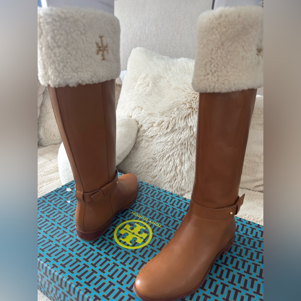 Tory Burch shearling Everly Leather Beige  Over the Knee Boots